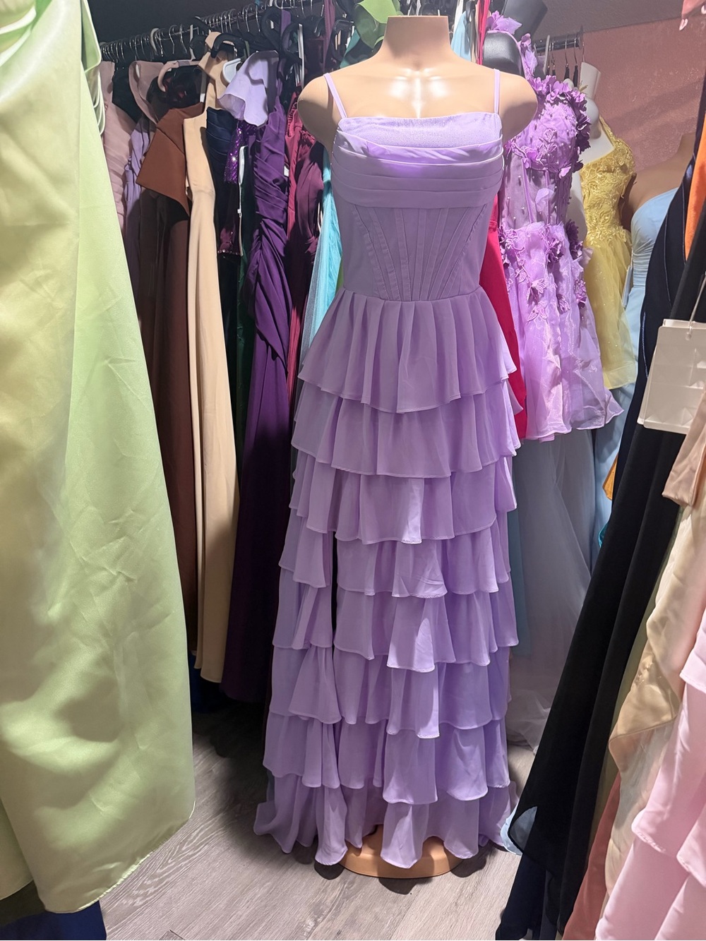 Lavender Tiered Spaghetti-Strap Maxi Dress - Brand: